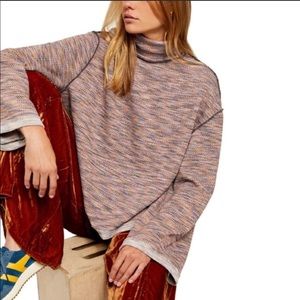 FREE PEOPLE Sunny Days Flared Sleeve Woven Knit Turtleneck Maroon Sweater NWT